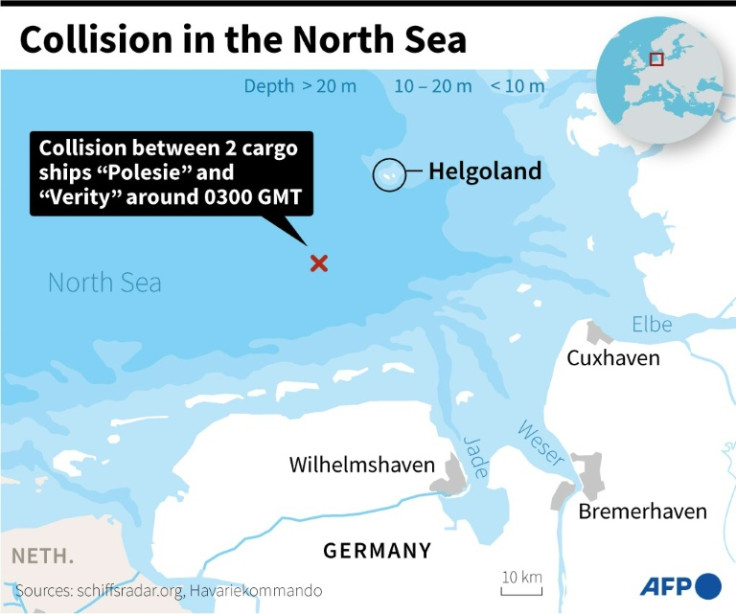 Mapa que localiza la zona donde dos cargueros chocaron en el Mar del Norte el 24 de octubre